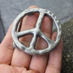 Peace Sign Belt Buckle in Antique Copper, Antique Rustic Interchangeable Buckle