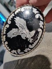 Vintage belt buckle black silvertone eagle W u.s.a.