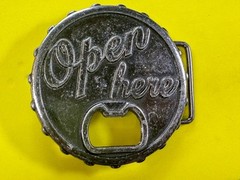 OPEN HERE Bar Party Pick Up Line Novelty Drinking Belt Buckle with Bottle Opener