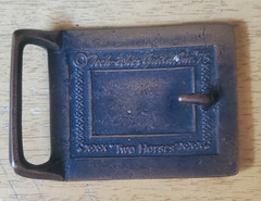 vintage TECH-ETHER GUILD belt buckle BRASS two horses 1975 jesse mcleod WESTERN