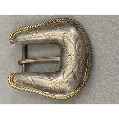 Vintage Mexico Ornate Scroll Design Alpaca Belt Buckle set Nickel