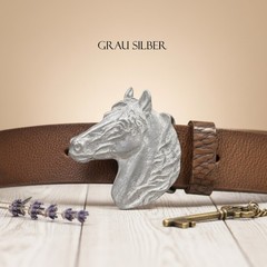 Horse Head Belt Buckle Jet Hematite – Dark Gem Look with Character