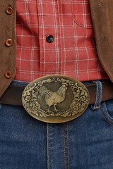 Engraved Rooster Belt Buckle Brass Plated Metal Western Cowboy 1.5 Inch