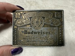 VINTAGE ANHEUSER BUSCH BUDWEISER BEER CAN LABEL BRASS BELT BUCKLE