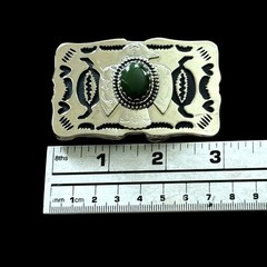 Vtg Southwestern Belt Buckle Green Stone Silver Thunderbird Zuni Navajo Bird