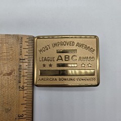 Vintage ABC Bowling League Award Brass Belt Buckle Most Improved Average