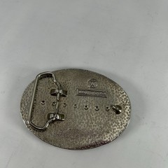 Vintage W Horse Head Belt Buckle Silver Tone Floral Rope Edge Made in USA