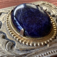 Lapis Cabochon Cab Gemstone Antique Silver Oval Belt Buckle
