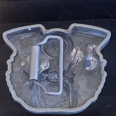 V-Twin Motorcycle Engine Biker Metal Belt Buckle With White Enamel Flames New