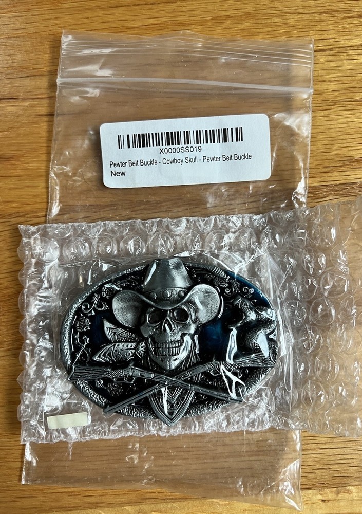 NEW Pewter Siskiyou Belt Buckle Cowboy Skull Blue Enamel – The Old West Western