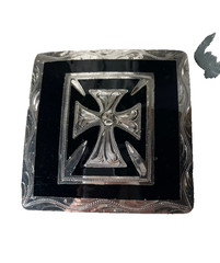 Western Mens Belt Buckle 3.25 x 3 in Southern Cross Cowboy Black Silver 1.5