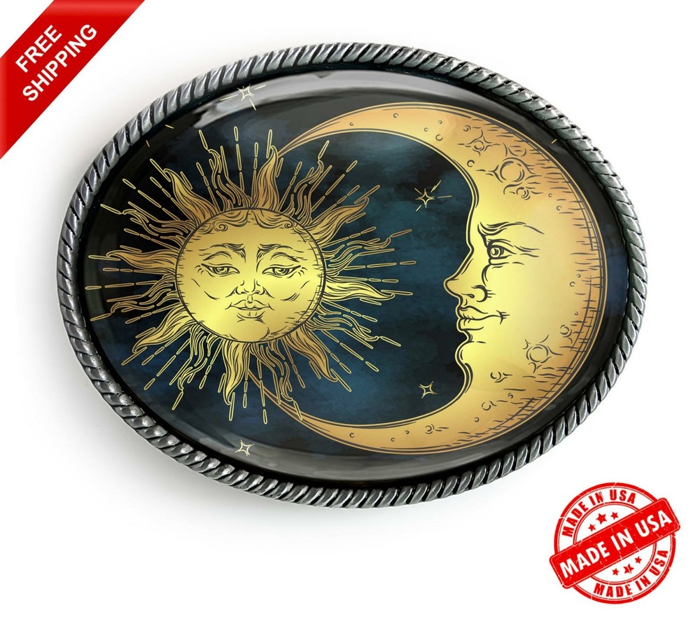 Esoteric Belt Buckle – Celestial Sun & Moon Astrology Handmade Buckle – 36
