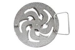 Men Women Silver Metal Belt Buckle Round Spinning Arrows Spain Flag Circle Shape