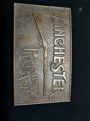 Set of 2- Vintage Brass Belt Buckles WINCHESTER REPEATING ARMS & EAGLE -Hunting