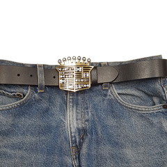 Unisex Gold Statement Shield with Clear Crystal Belt Buckle