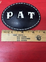 Belt buckle Vintage Hand Tooled Western Leather Belt Buckle “Pat” Black/white