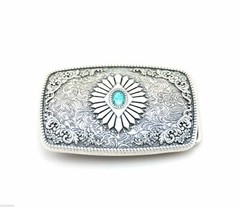 Original Antique Silver Plated Native Southwest Rectangle Metal Belt Buckle