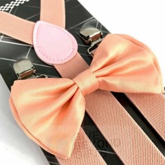 Peach Pink Suspenders and Bowtie Combo Set Adult Teens Formal Prom