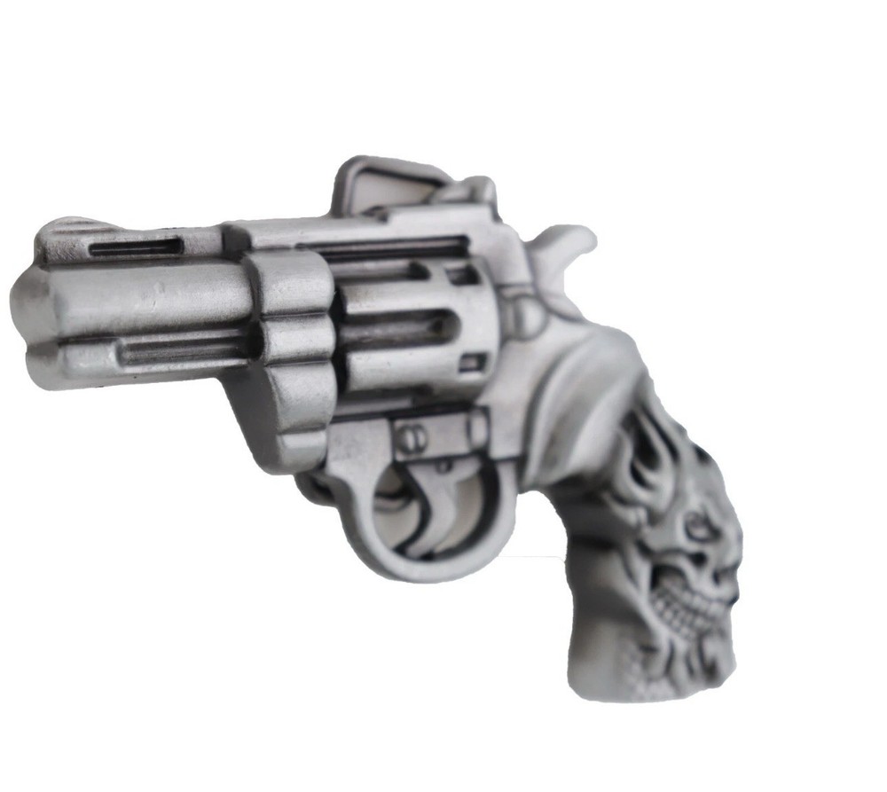 New Men Silver Metal Western Old School Fashion Belt Buckle Revolver Gun Skull