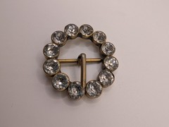 1930&rsquo;s Rhinestone Buckle Round Brass Paste Crystal Czech Style Dress Sash