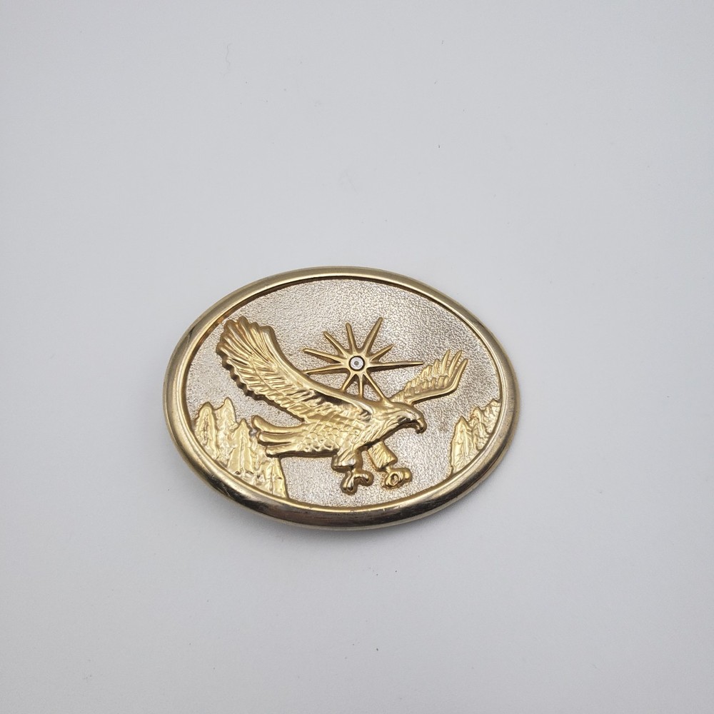 Vintage Belt Buckle Gold Tone American Eagle Majestic Western Cowboy Southwest