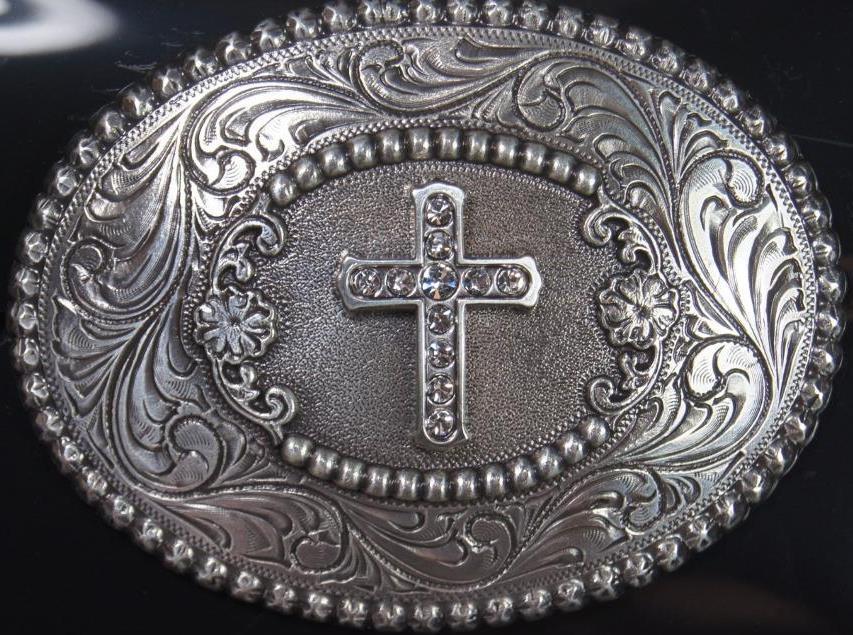 Nocona Blazin Roxx Belt Buckle Oval Cross Silver 3756842C M & F Western