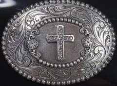 Nocona Blazin Roxx Belt Buckle Oval Cross Silver 3756842C M & F Western