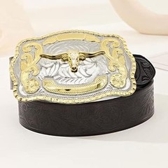 Western Cowboy Belt Buckle for Men & Women – Bull Head Longhorn Design, Fits 2&Prime;
