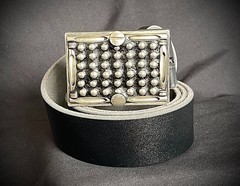 Studded Belt Buckle Leather Inlay Industrial OOAK 2.75&Prime; Darren McNeese