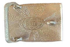 Belt Buckle Vintage Brass Wood Inlay Turquoise Mountain Western 70 80 Cowboy