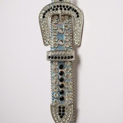 Rare DNA Rhinestone Belt Glow in the Dark Leather Silver Platinum Size Large L
