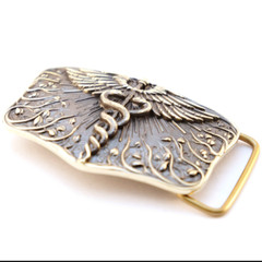 Medical brass belt buckle Caduceus, Handmade physician Medical Corps buckle