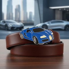 NEW Men / Women Fashion Silver Metal Belt Buckle Blue Racing Luxury Car