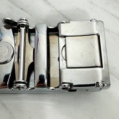 Black Silver Tone Diagonal Stripe Ratchet Belt Buckle