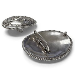 Western Belt Buckle Antique Silver Horse Engraved Rope Edge Cowboy Rodeo Wear