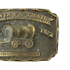 Vintage 1976 Santa Fe Trail Cimarron Kansas Centennial 3D Metal Belt Buckle