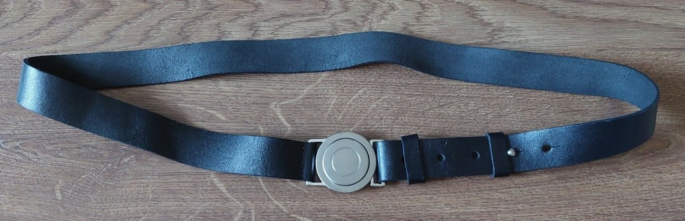 Belt, buckle similar to that of a scout, leather black size 107 cm/42 in, new UK