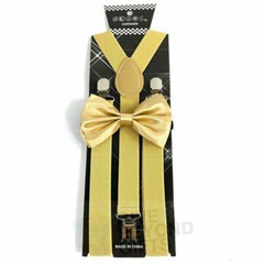 Champagne Gold Beige Suspenders and Bowtie Combo Set Adult Teens Formal Prom