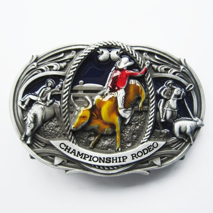 Championship Rodeo Bull Riding Rider Color Cowboy Western Metal Belt Buckle
