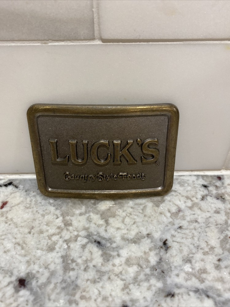 Vintage Metal Belt Buckle, Luck&rsquo;s, Country Style Foods, Groceries, Food, 3&Prime; x 2&Prime;