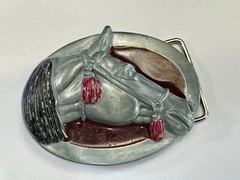 Raised Horse Head Vintage Cowgirls Red Enamel Accents Belt Buckle