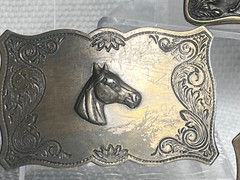 Vtg Outdoorsman Hunter Animal Themed Belt Buckle Lot Of 3 Deer Steer & Horse
