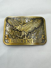 Freedom is Not Free Brass Belt Buckle Western Eagle Stars 2014 Sponsor USA