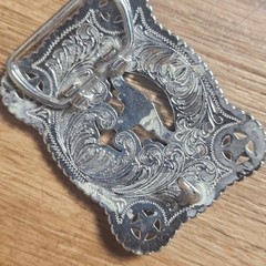 Lot of 4 Vintage Western Belt Buckles Pony Express Crucifixion Longhorn Brass