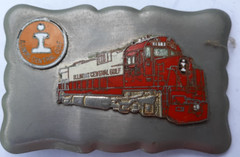 2 Illinois Central Gulf railroad belt buckles orange oval & 3015 engine