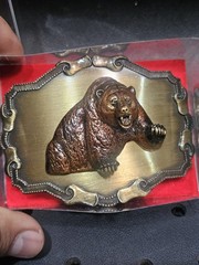 Vintage Raintree 3D Grizzly Bear Brass Buckle Outdoors Wildlife Western USA V8