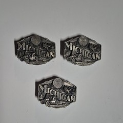 Lot of 3 Michigan 150 Years Statehood Limited Edition Silver Belt Buckles 1.5&Prime;