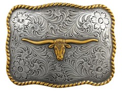 WESTERN ANTIQUE GOLD LONGHORN STEER COWBOY TROPHY BELT BUCKLE fits 1-1/2&Prime; Strap