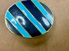 Geometric Enamel Pattern Black Blue Stripes Outlined Hippy Vibe Belt Buckle