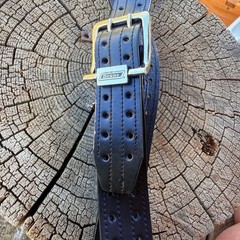 Y2K Dickies Genuine Leather Black Perforated Belt Size 40 Silver Buckle